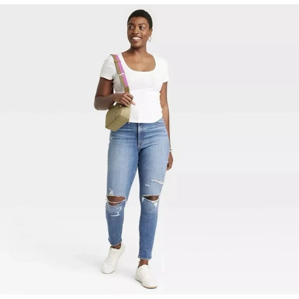 Universal Thread High-Rise Skinny Jeans Medium Wash/Distressed Stretch Plus 22R - Picture 5 of 6